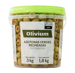 AZEITONA VERDE RECHEADA OLIVIUM BD 1,8/3KG